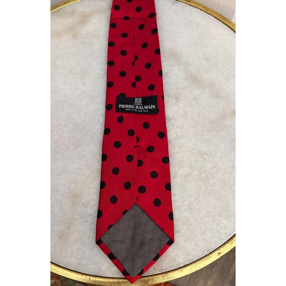 Pierre Balmain Polka Dot Silk Ties Set of 2 Red & Blue Italian Designer Neckties - Picture 7 of 8